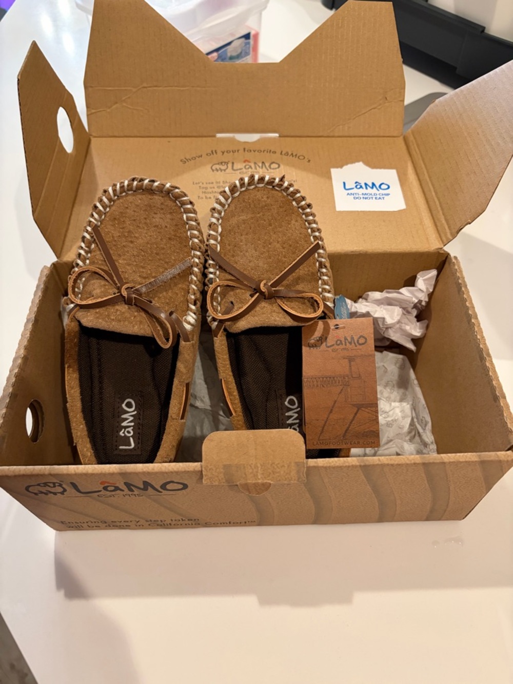 Lamo Tan Suede Moccasin Slippers